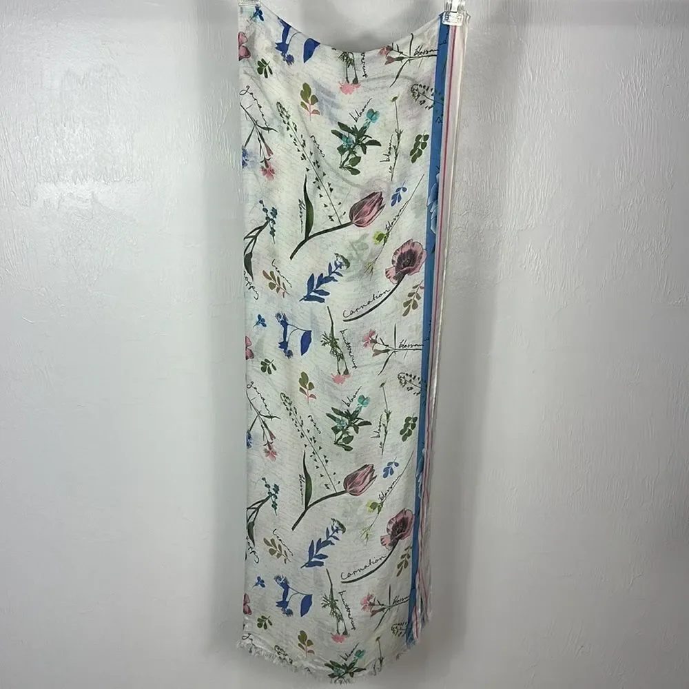 Floral Print Fringe Edges Lightweight Scarf